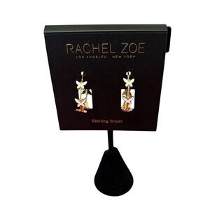 Rachel Zoe Sterling Silver White & Gold Toned Butterfly C Hoop Earrings.